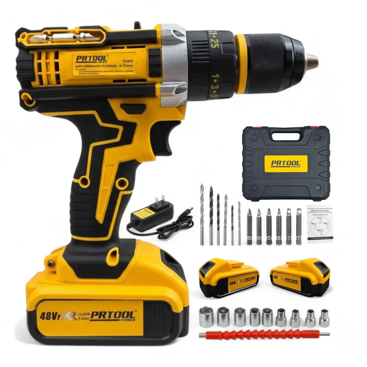 PROTOOL - Taladro Percutor Inalámbrico 48v Atornillador 38 Prtool 2ah