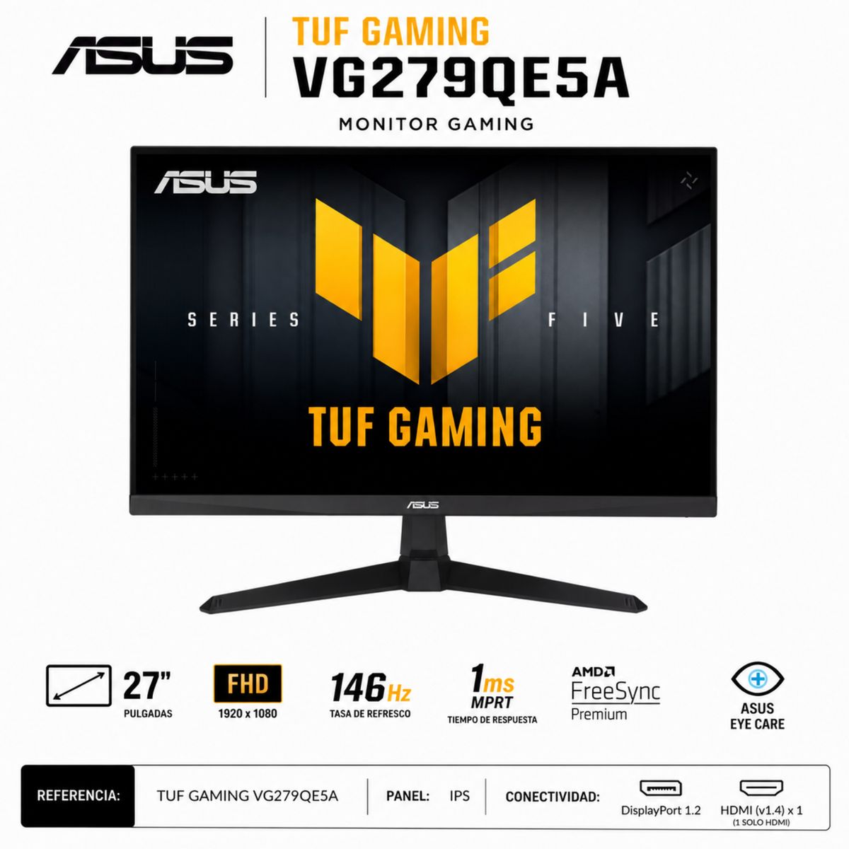 ASUS - MONITOR GAMER ASUS TUF VG279QE5A 27 - Full HD - PANEL IPS - 146Hz - 1MS - MPRT - FREESYNC PREMIUM