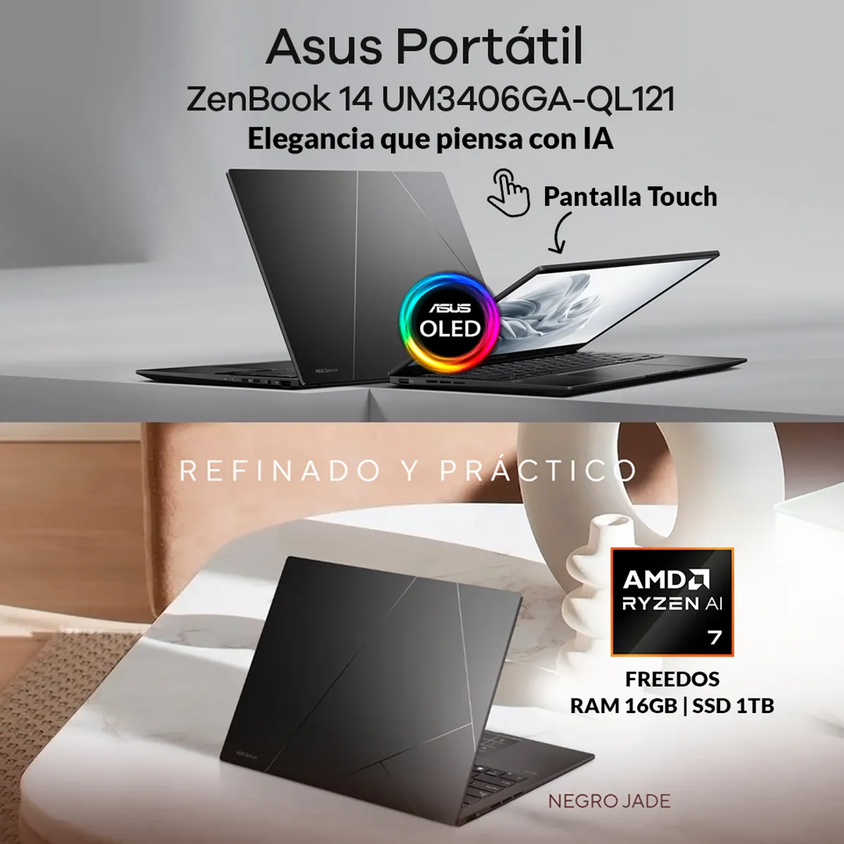 ASUS - Portátil Asus Zenbook 14 UM3406 Ryzen Ai 7 445 16GB 1TB Oled