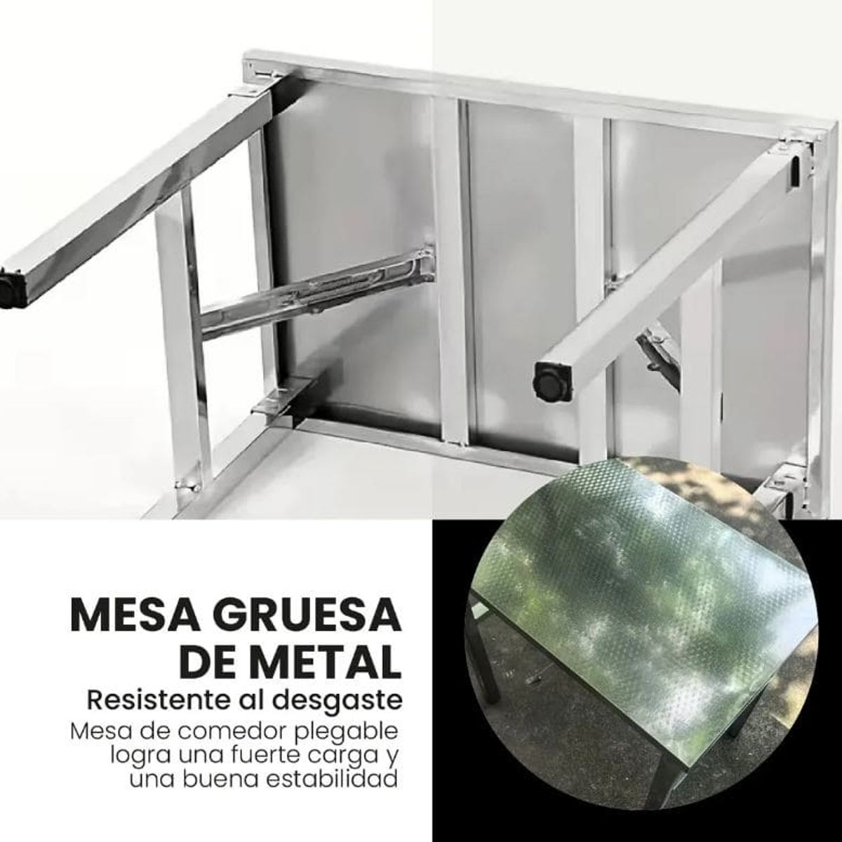 INNOVA - Mesa Plegable Metal Acero Inoxidable Portátil 60x40 Camping Exterior Interior Jardín