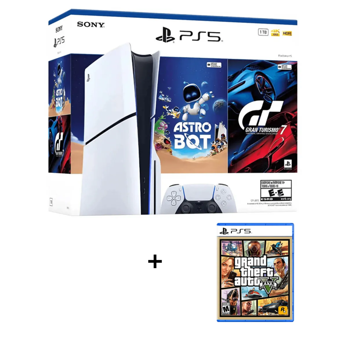 SONY - Consola PS5 Estandar Modelo Slim Bundle Astro Bot - Gran Turismo 7 + Combo Grand Theft Auto Five PS5