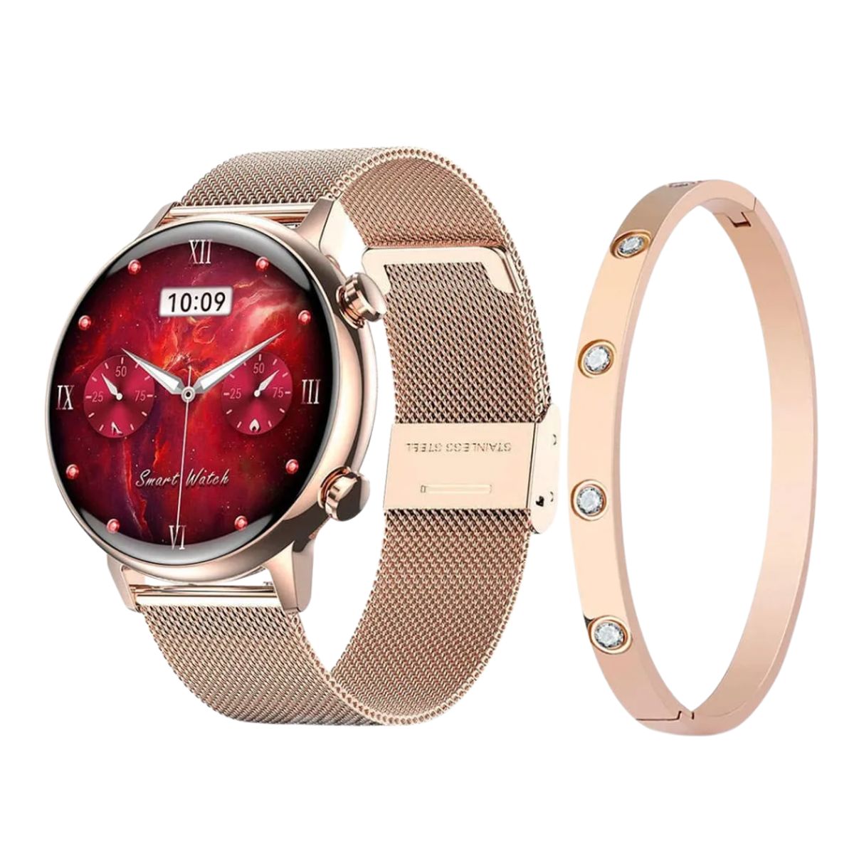 TECNOHOGAR JS - Reloj Smartwatch Inteligente Mujer Sumergible 3 Pulzos Romance oro rosa