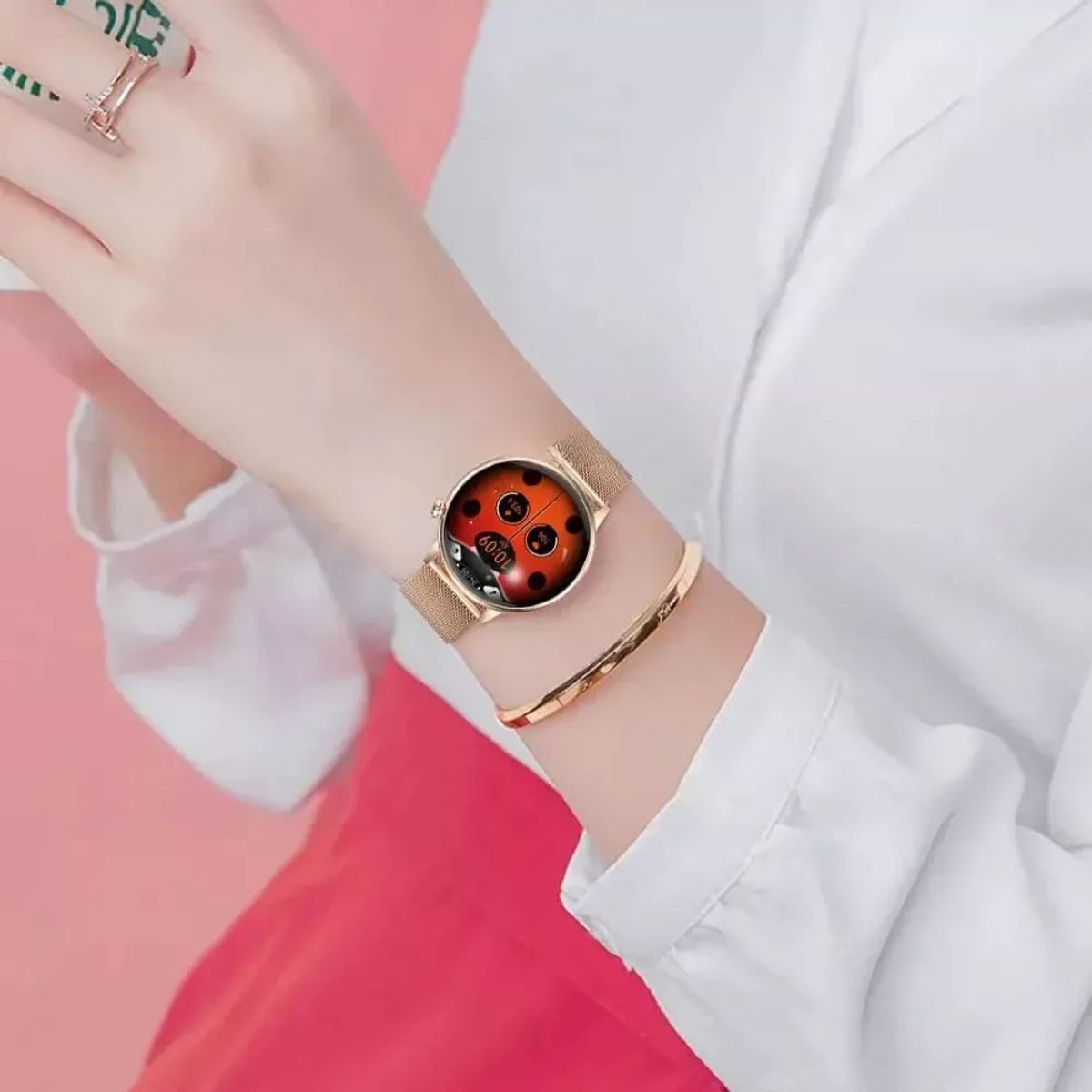 TECNOHOGAR JS - Reloj Smartwatch Inteligente Mujer Sumergible 3 Pulzos Romance oro rosa