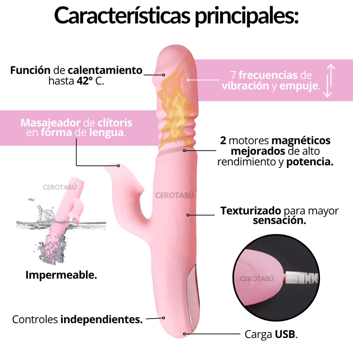 GAMA - Vibrador Térmico Doble Recargable Sube Y Baja Gama Alta