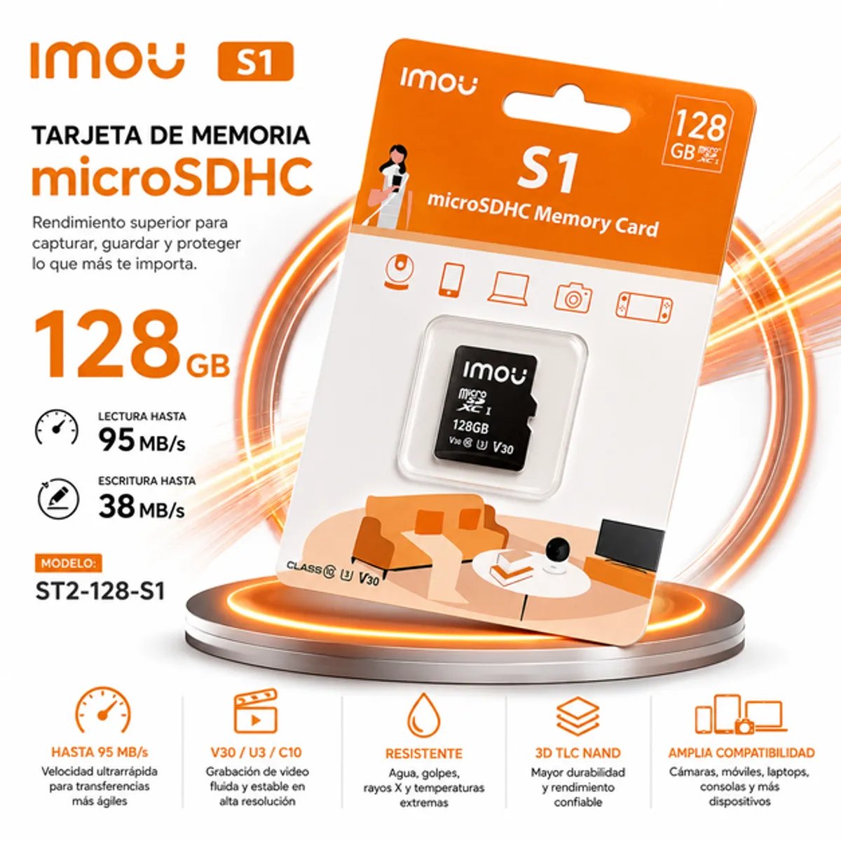 IMOU - Tarjeta de Memoria MicroSD Imou ST2-128-S1 128GB Clase 10 U3 V30 Alta Velocidad