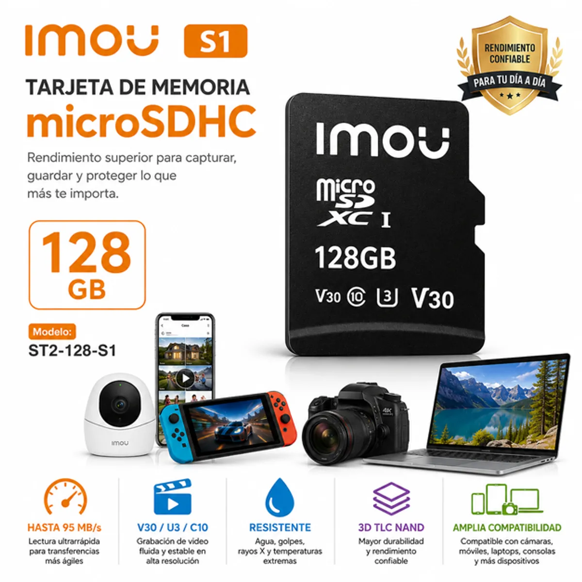 IMOU - Tarjeta de Memoria MicroSD Imou ST2-128-S1 128GB Clase 10 U3 V30 Alta Velocidad