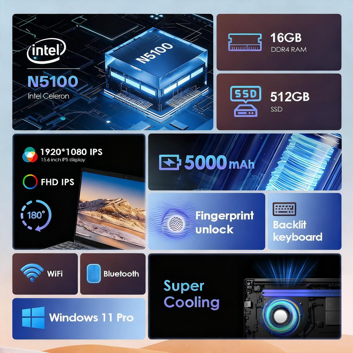 GENERAL - GXMO T152J Laptop 15.6 16GB 512GB Windows 11 Pro Gris