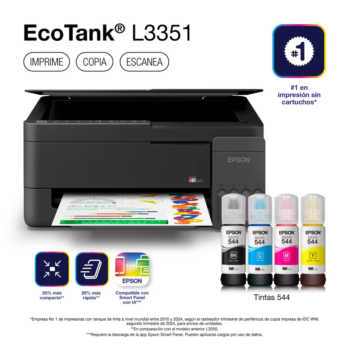 EPSON - Impresora Multifuncional Epson EcoTank L3351 a color inalámbrica Negra y Gris