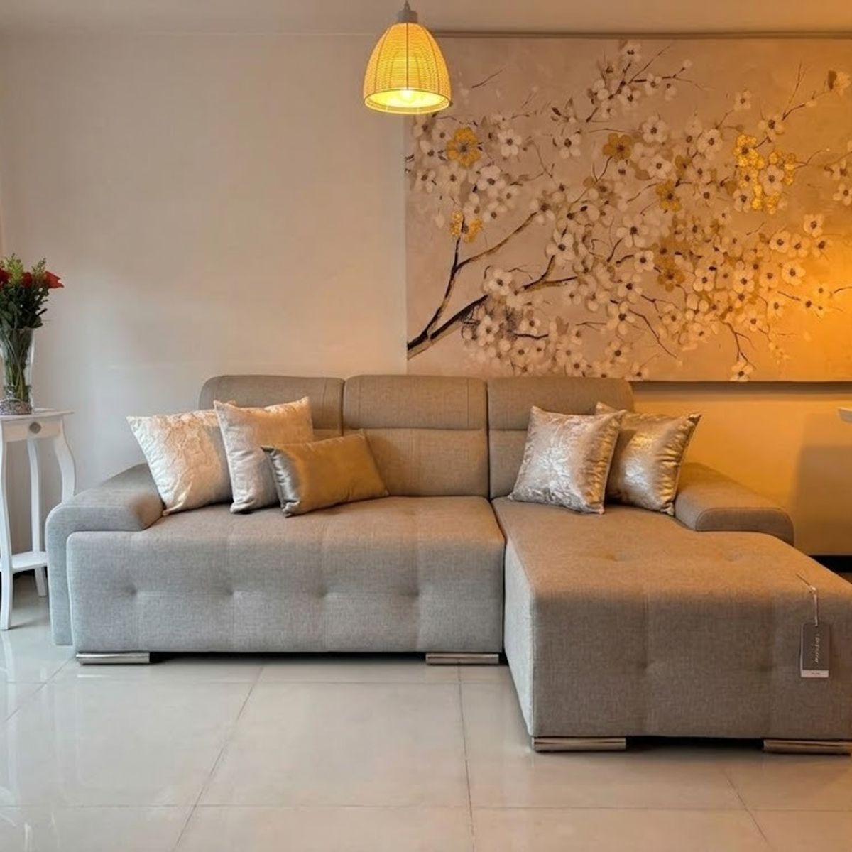 PLUMA HOME - SALA L  Moderno Pluma Home Gris Claro con Diseño Capitoné