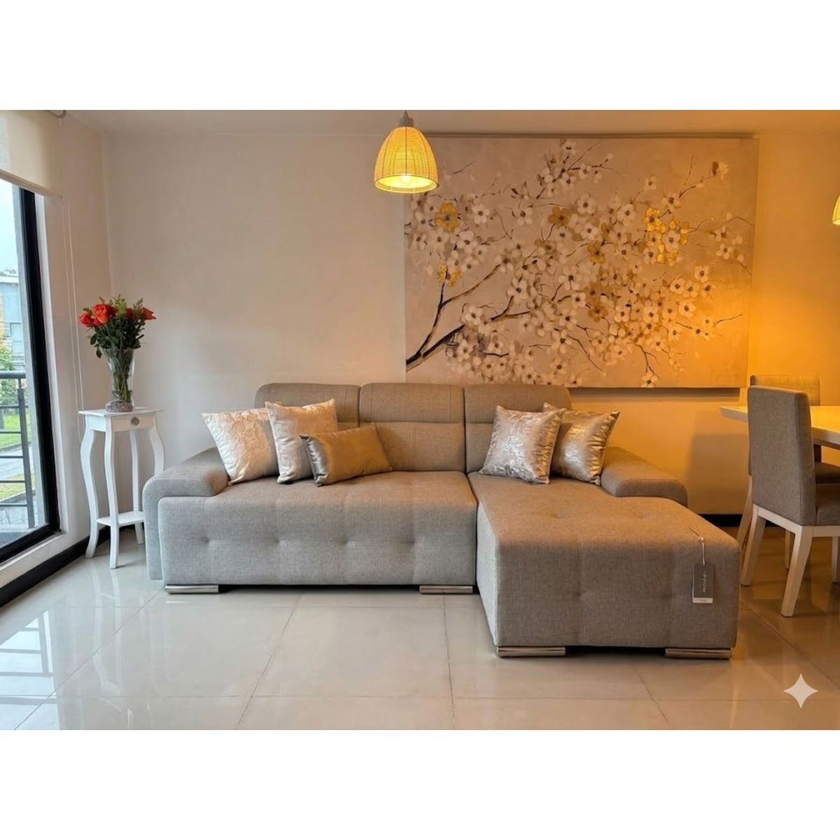 PLUMA HOME - SALA L  Moderno Pluma Home Gris Claro con Diseño Capitoné