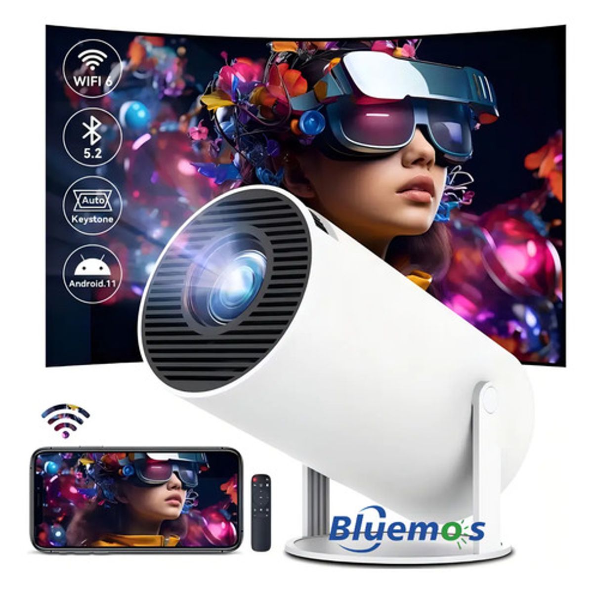 GENERICO - Proyector Hy300 Pro Bluemos Smart Tv Con Android Y Wifi 6 Para 4k Blanco 110v