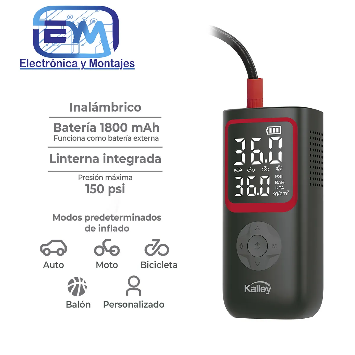 KALLEY - Compresor de Aire Inalambrico 12v Kalley