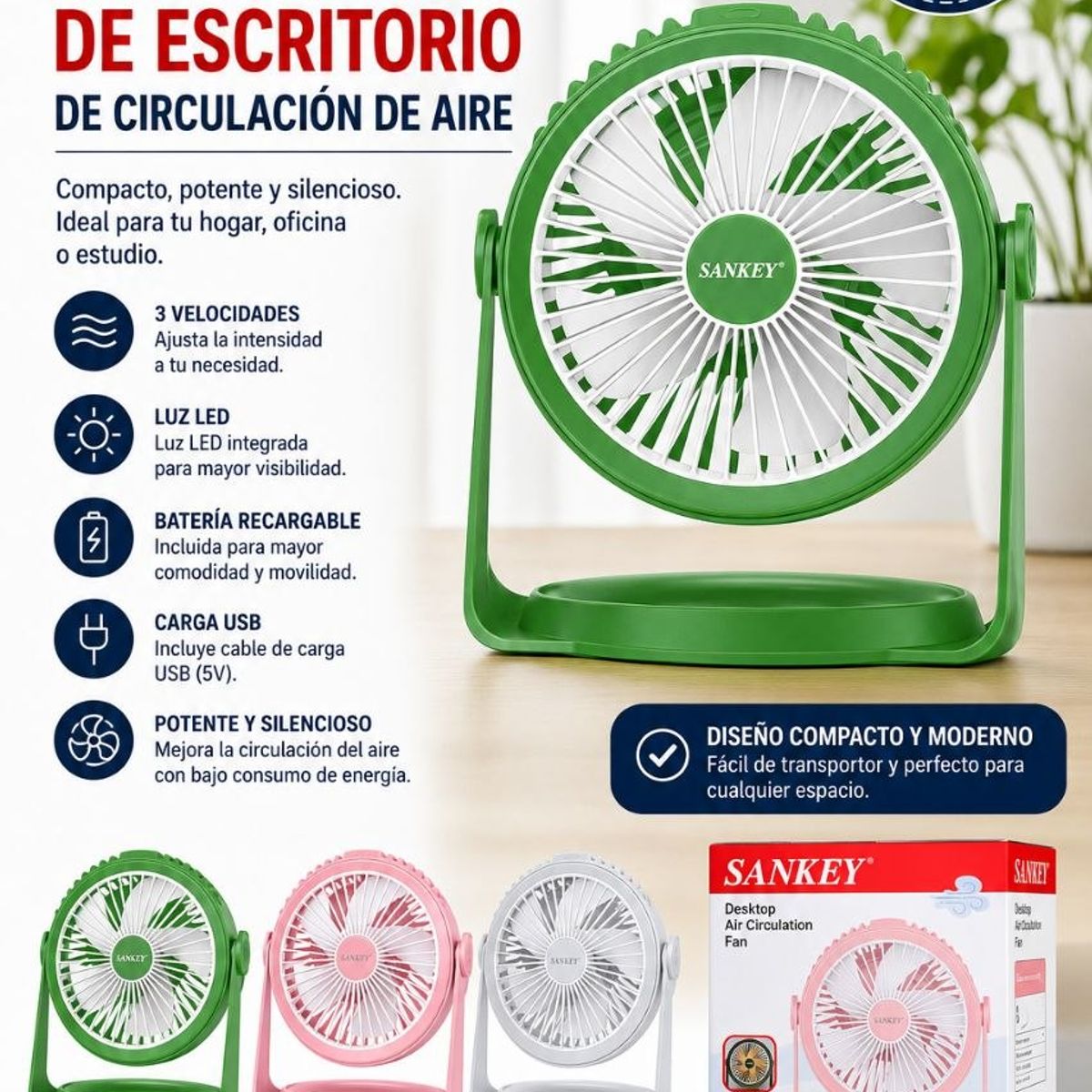 SANKEY - Ventilador portátil recargable de escritorio Sankey FN 4001