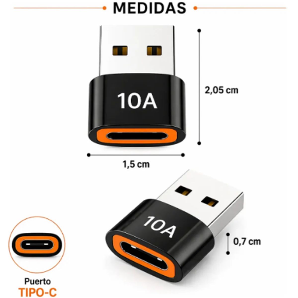 BOUN - Convertidor Original 10a Tipo C A Usb Macho Datos Alta Velocidad Color Negro