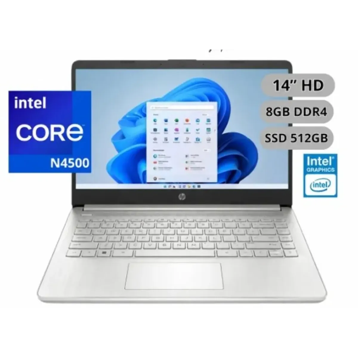 HP - PORTATIL HP 14-DQ3502LA INTEL CELERON N4500 8GB DDR4 512GB SSD  14" HD NATURAL SILVER