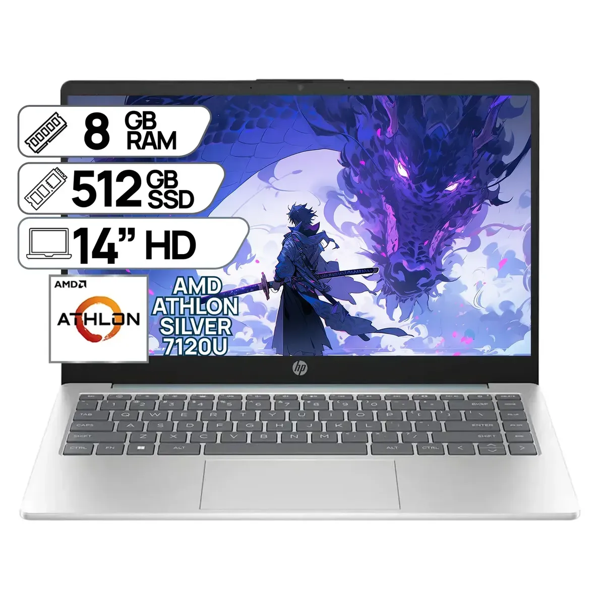 HP - Portátil HP AMD Athlon Silver 7120U 8GB RAM SSD 512GB 14"