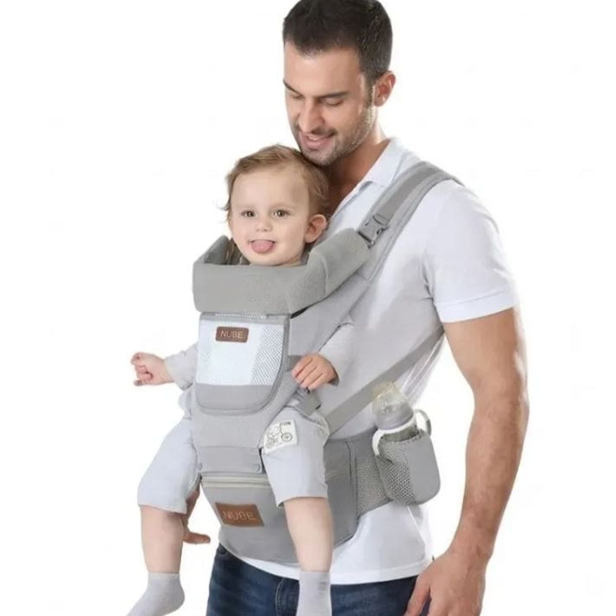INNOVA - Cargador Canguro Bebé Ergonómico Gris Hip Seat Soporte Lumbar Gris