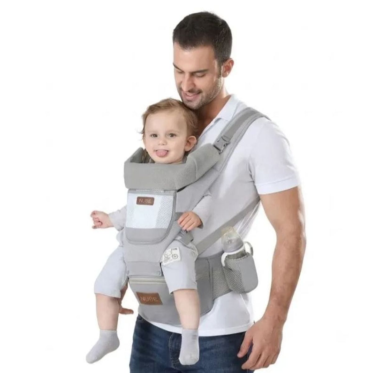INNOVA - Cargador Canguro Bebé Ergonómico Gris Hip Seat Soporte Lumbar Gris