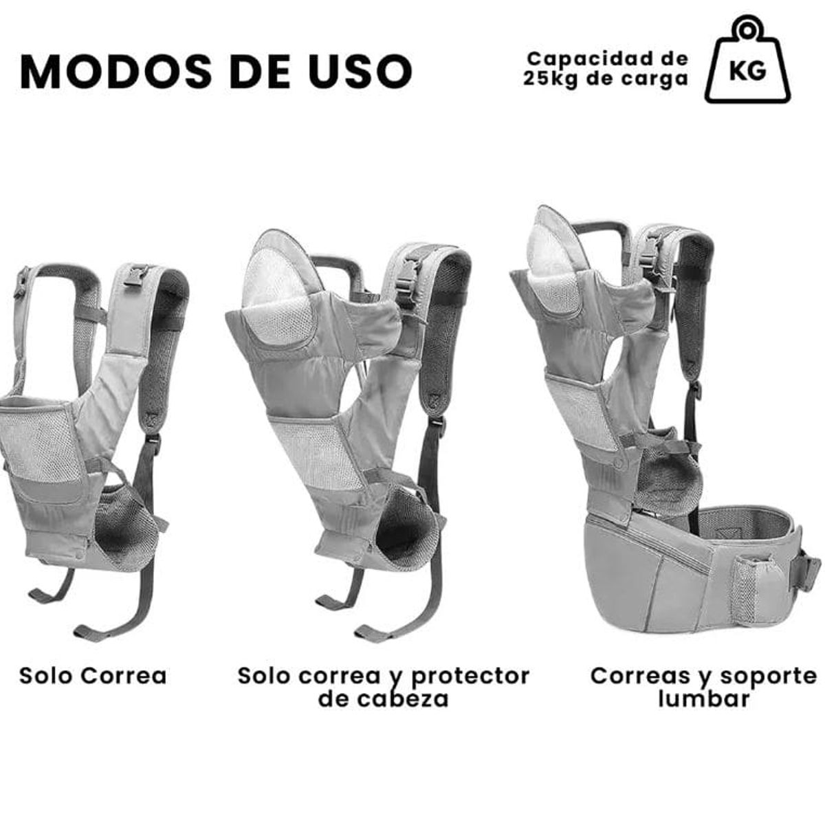INNOVA - Cargador Canguro Bebé Ergonómico Gris Hip Seat Soporte Lumbar Gris