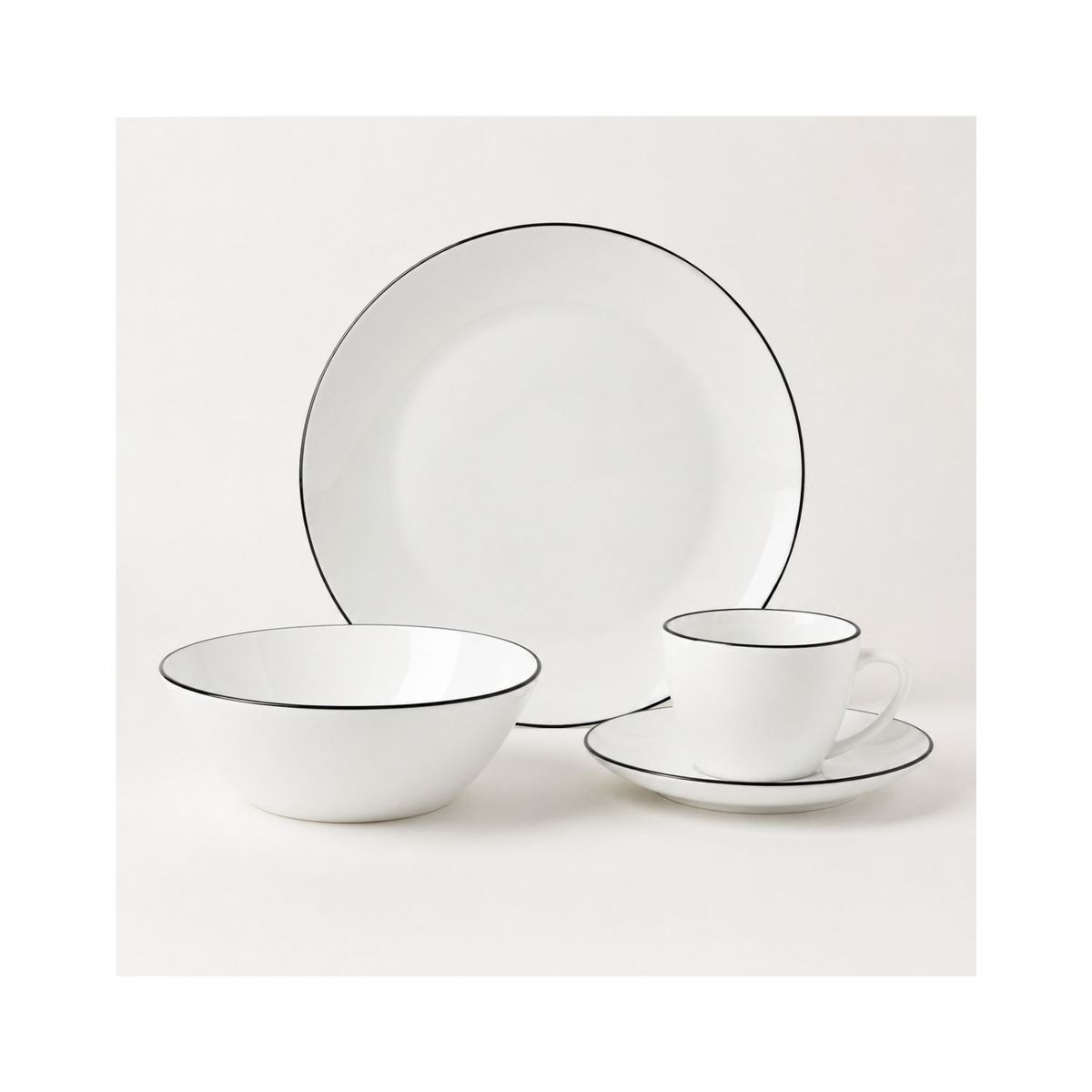 HOME ELEMENTS - Vajilla Home Elements Lynes Borde Negro Vitrocerámica 16 Piezas 4 Puestos