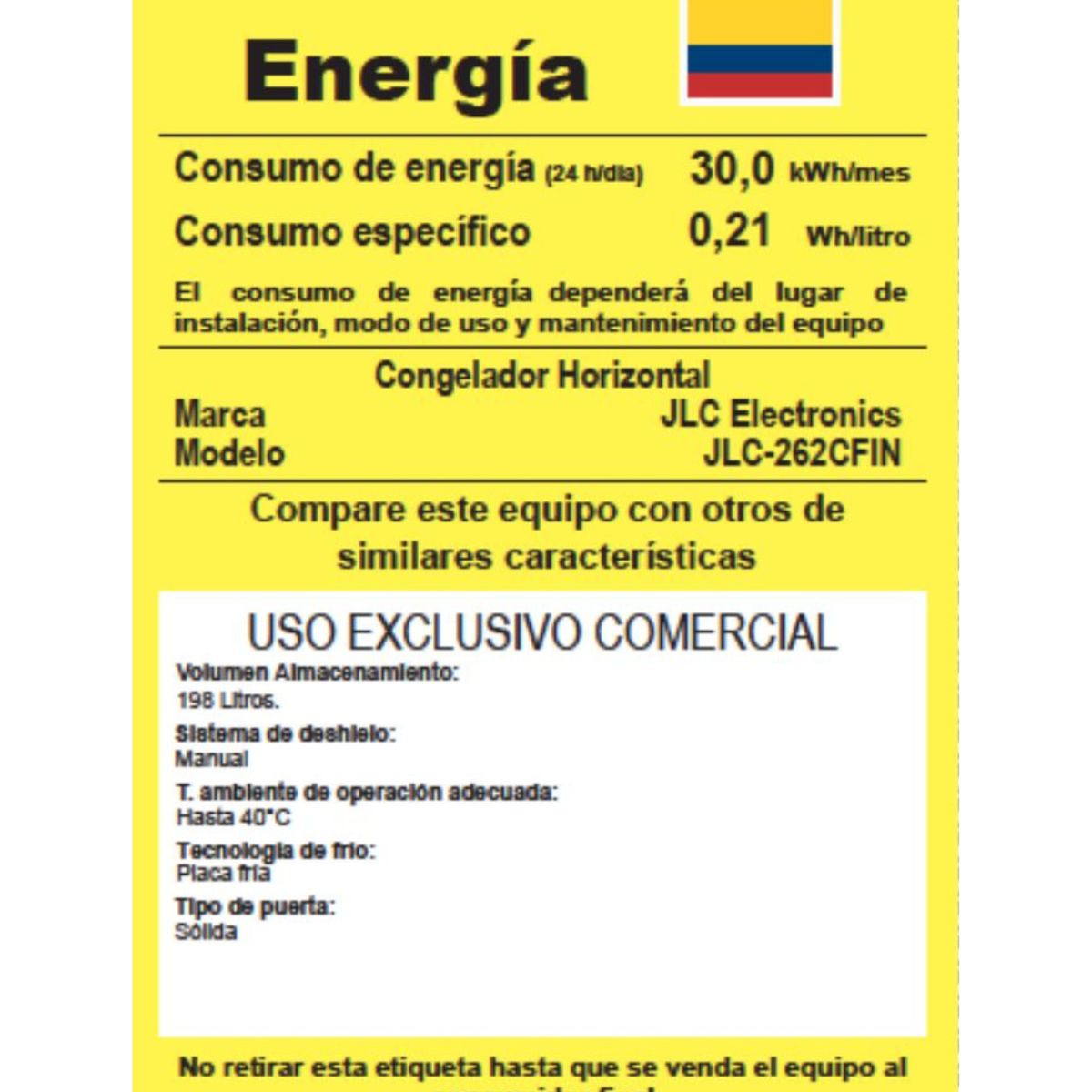 JLC ELECTRONICS - Congelador JLC 198 litros dual inverter JLC-262CFIN