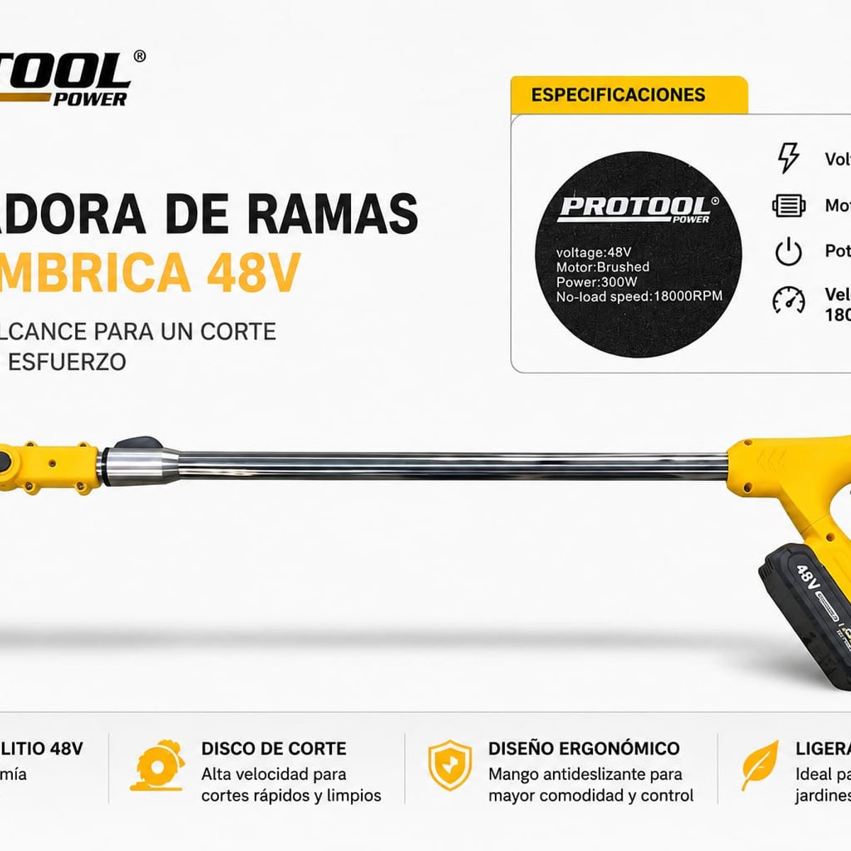 PROTOOL - Guadaña Eléctrica 2 Baterías Inalámbrica Protool 300w Jardín