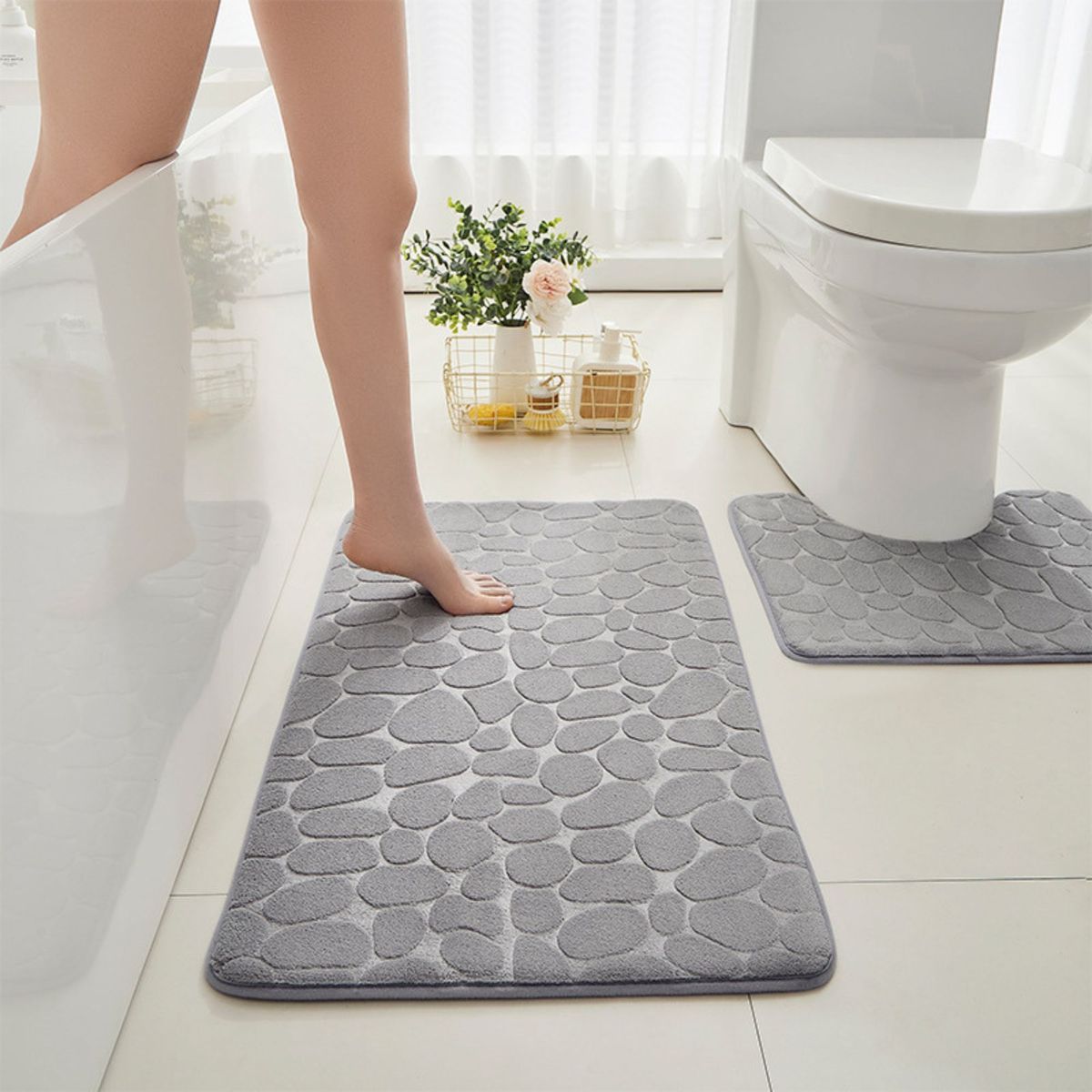 TRIPLE CLEAN - Tapete De Baño Antideslizante Gris 61 X 41 Cm