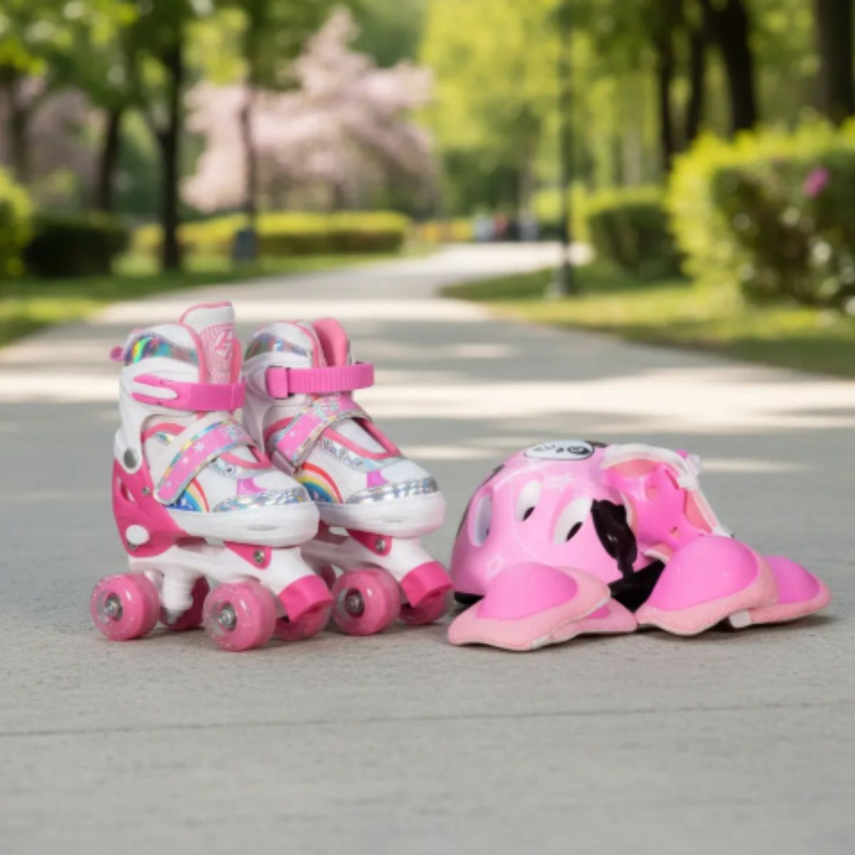 KIDSHOP - Patines Ajustable Con Luz Y Diseño De Arcoíris Niños Talla M Color Rosa PT03-M-RS