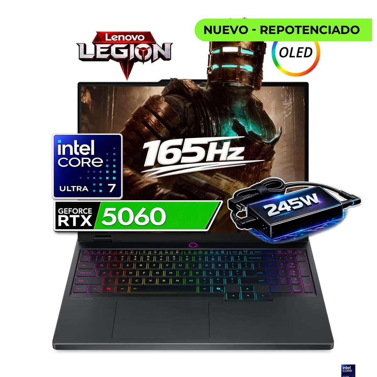 Lenovo - Portatil Gamer Lenovo Legion 5 Intel core ultra 7 255HX 16/1 TB RTX 5060 8 GB Negro 15,1 Oled 165 Hz