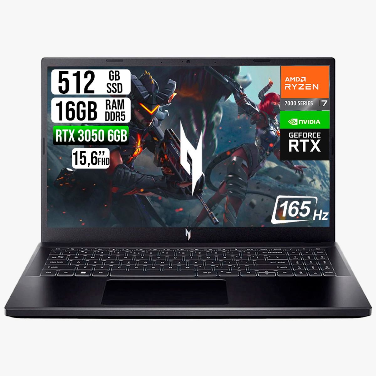 ACER - Portatil Acer V15 AMD RYZEN 7 7445HS RTX 3050 6GB SSD 512GB RAM 16GB LED FHD 165HZ