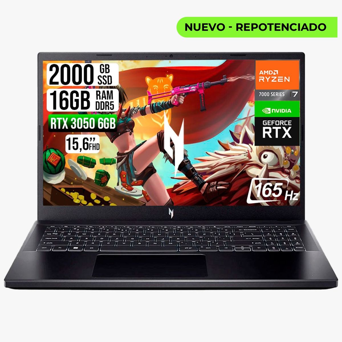 ACER - Portatil Acer V15 AMD RYZEN 7 7445HS RTX 3050 6GB SSD 2TB RAM 16GB LED FHD 165HZ