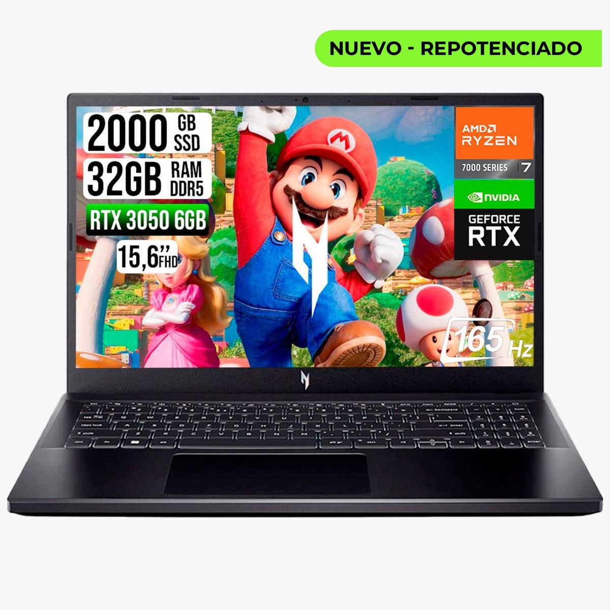ACER - Portatil Acer V15 AMD RYZEN 7 7445HS RTX 3050 6GB SSD 2TB RAM 32GB LED FHD 165HZ