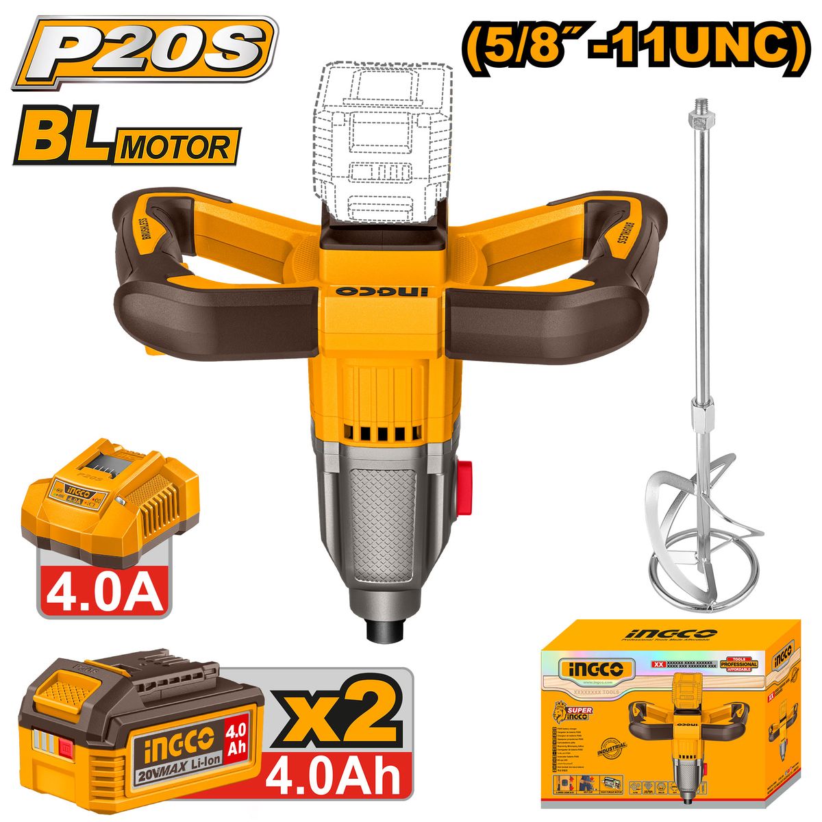 INGCO - Mezcladora de Pintura y Concreto Inalámbrica INGCO 20V 800RPM UMXLI20162