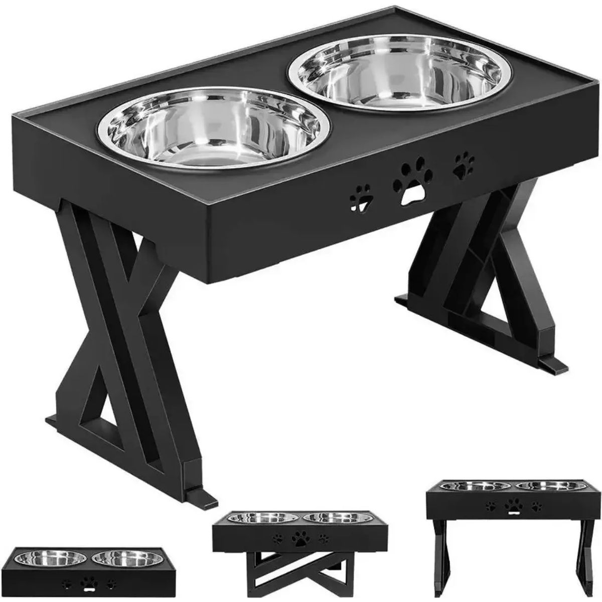 PELUDINES - Comedero-bebedero Para Perros Altura Ajustable - Plato Acero