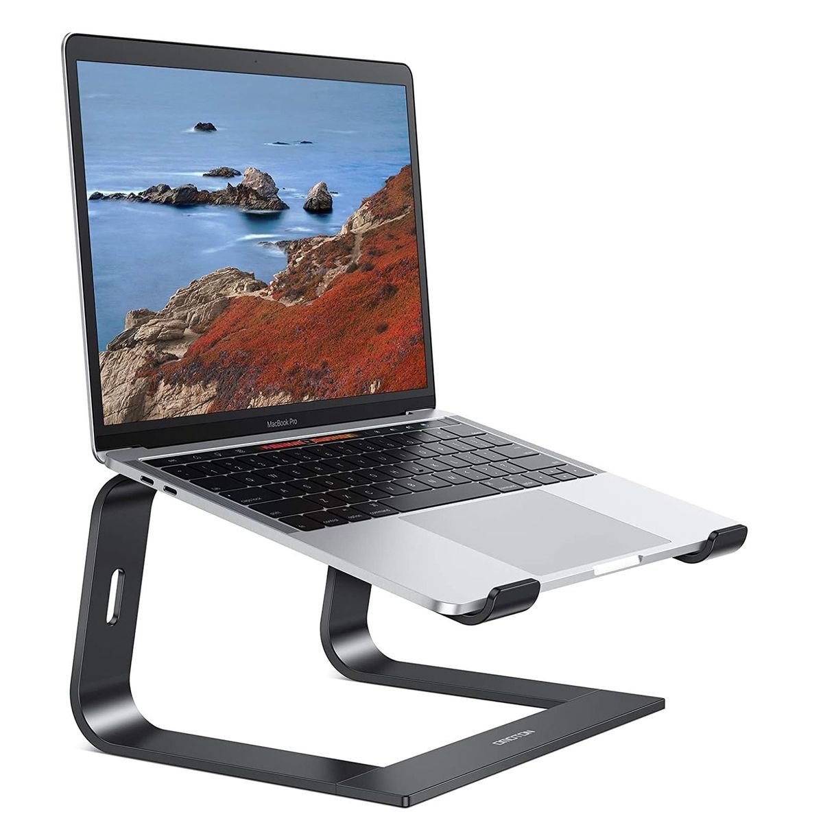 GENERICO - Base Soporte Aluminio para Portátil Compatible Macbook Negro Genérico