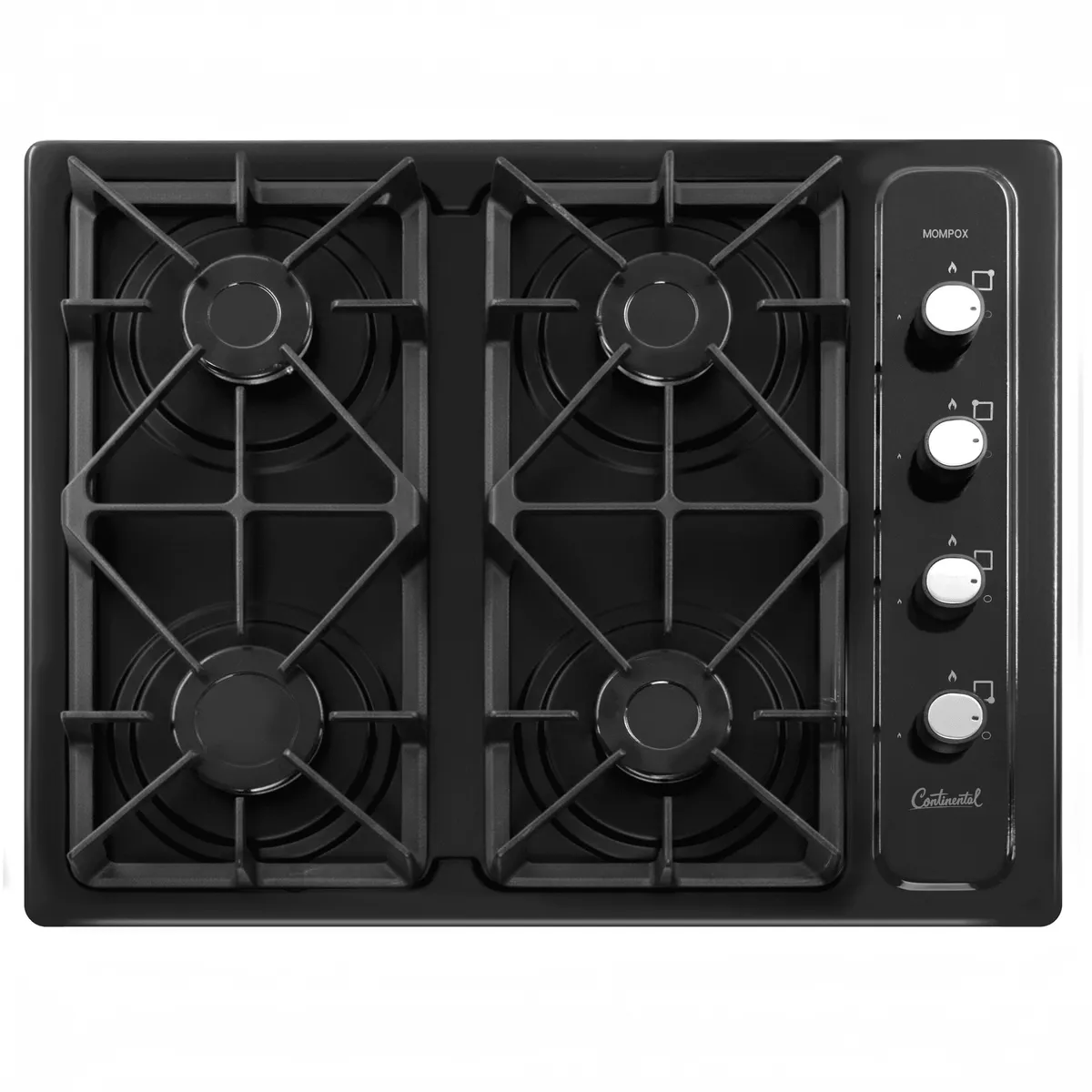 CONTINENTAL - Combo Estufa Empotrable 4 Puestos Esmaltada Negra + Campana Extractora Negra 60 cm