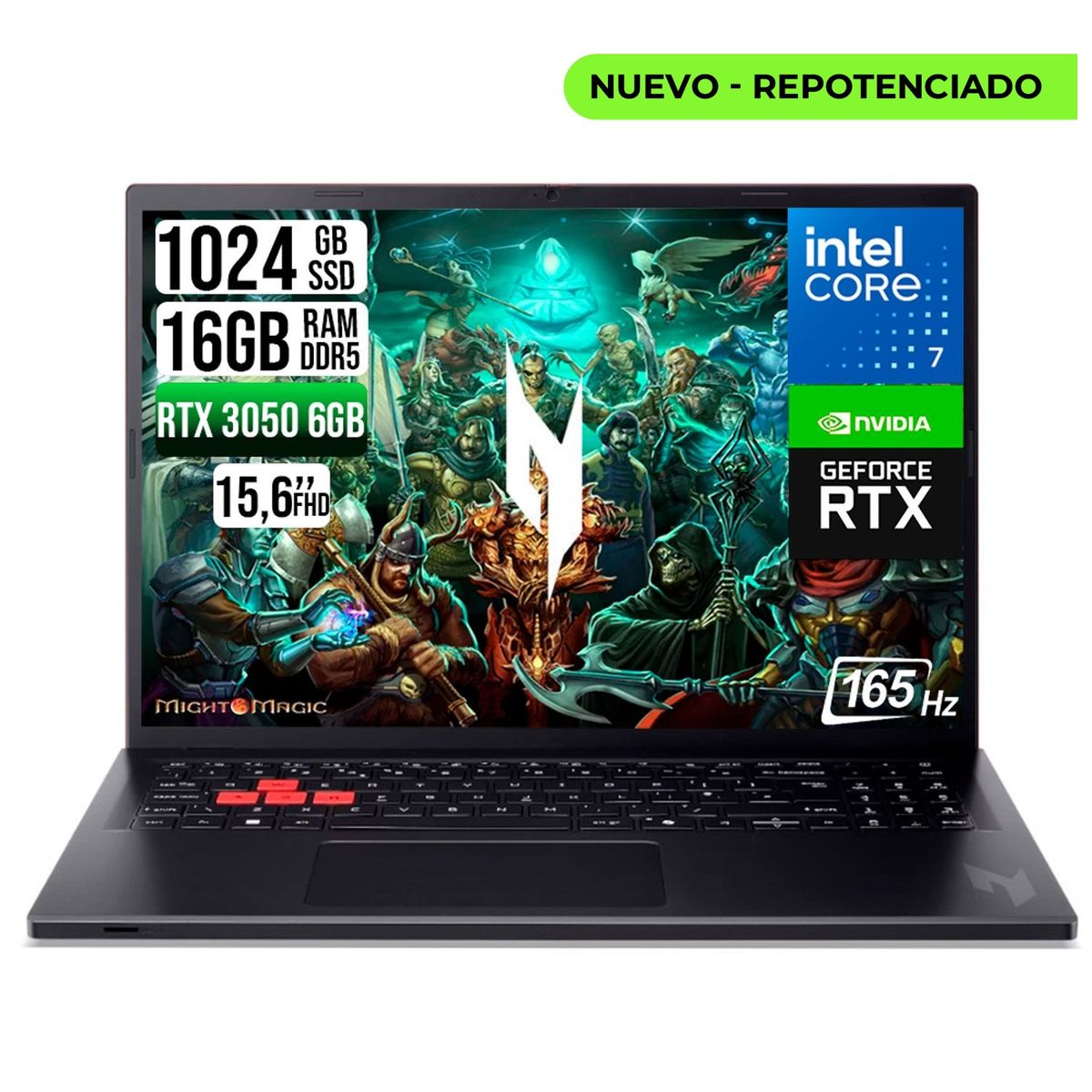 ACER - Portátil Acer Nitro 16 Gamer RTX 3050 6GB Intel Core 7 240H 16GB RAM DDR5 SSD 1024GB 16” WUXGA 165Hz