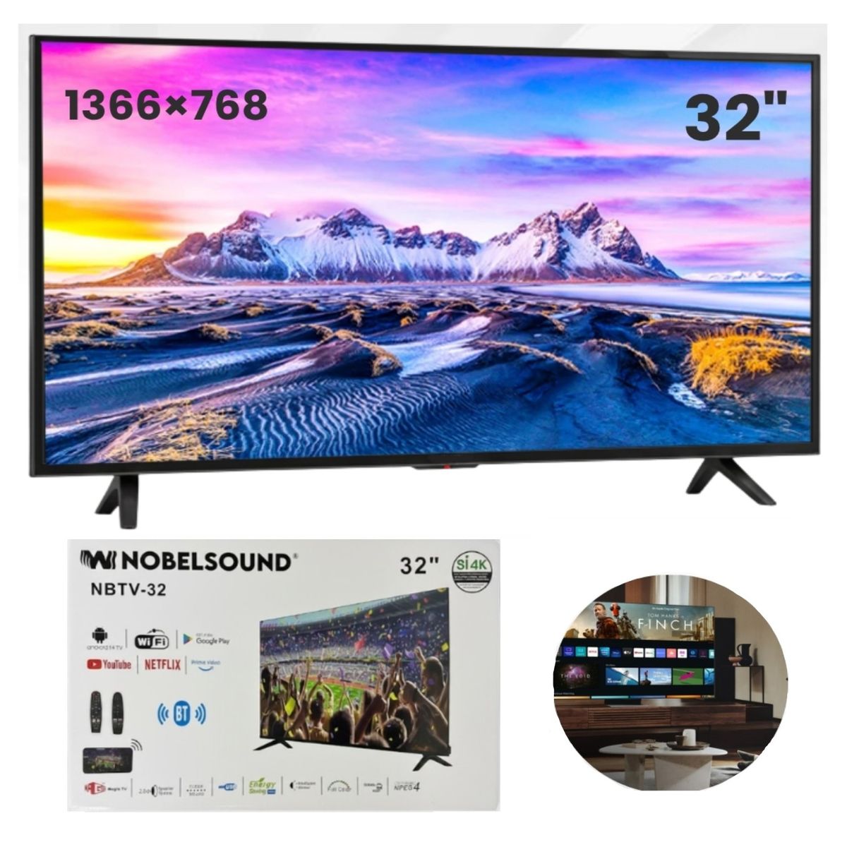 NOBELSOUND - Televisor Inteligente Smart Tv 32 Hd Android Tv Hdmi Wifi