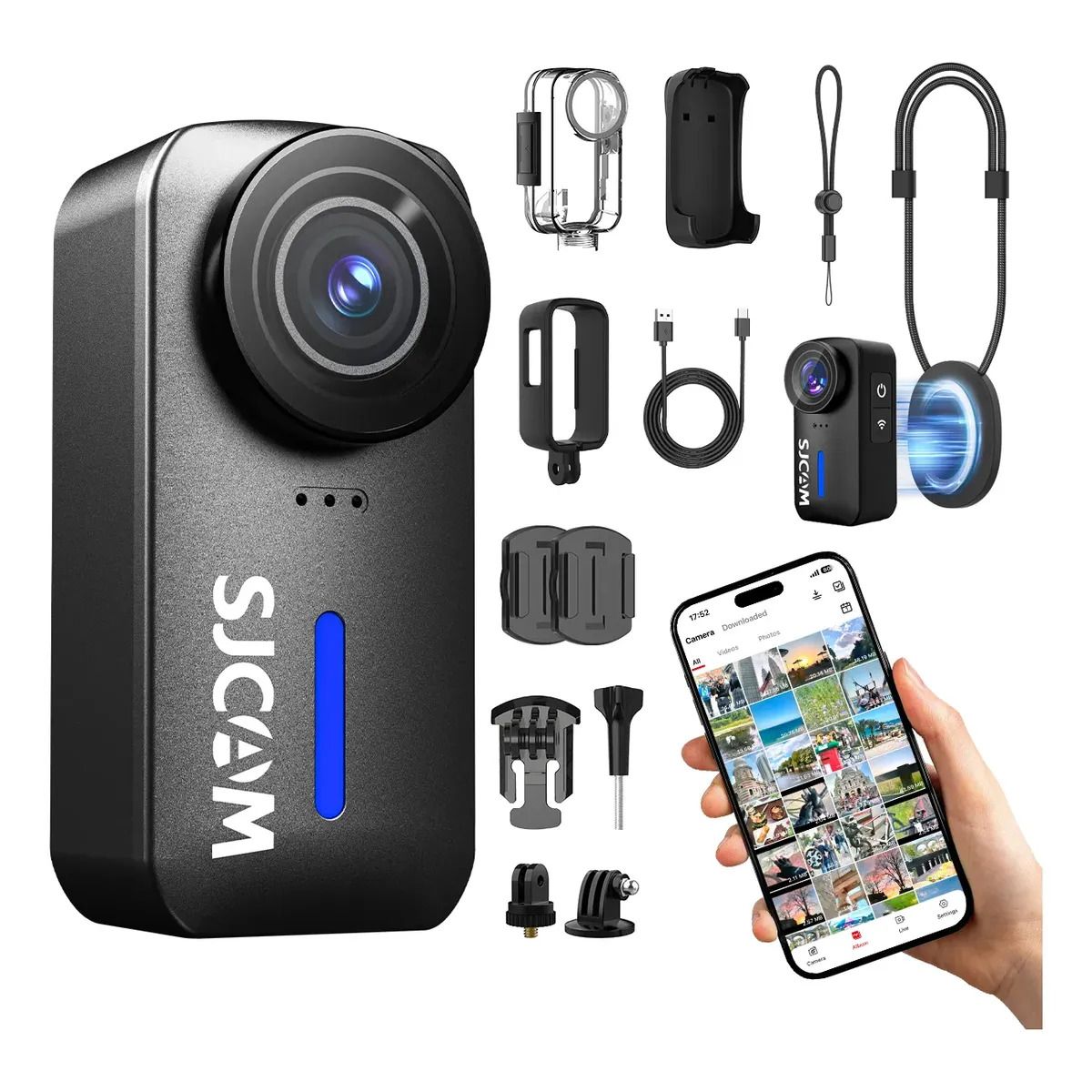 SJCAM - Cámara De Acción SJCAM C110 4K 30fps 170 Grados 20MP Wifi 128GB Impermeable Lente Ultra Gran Angular