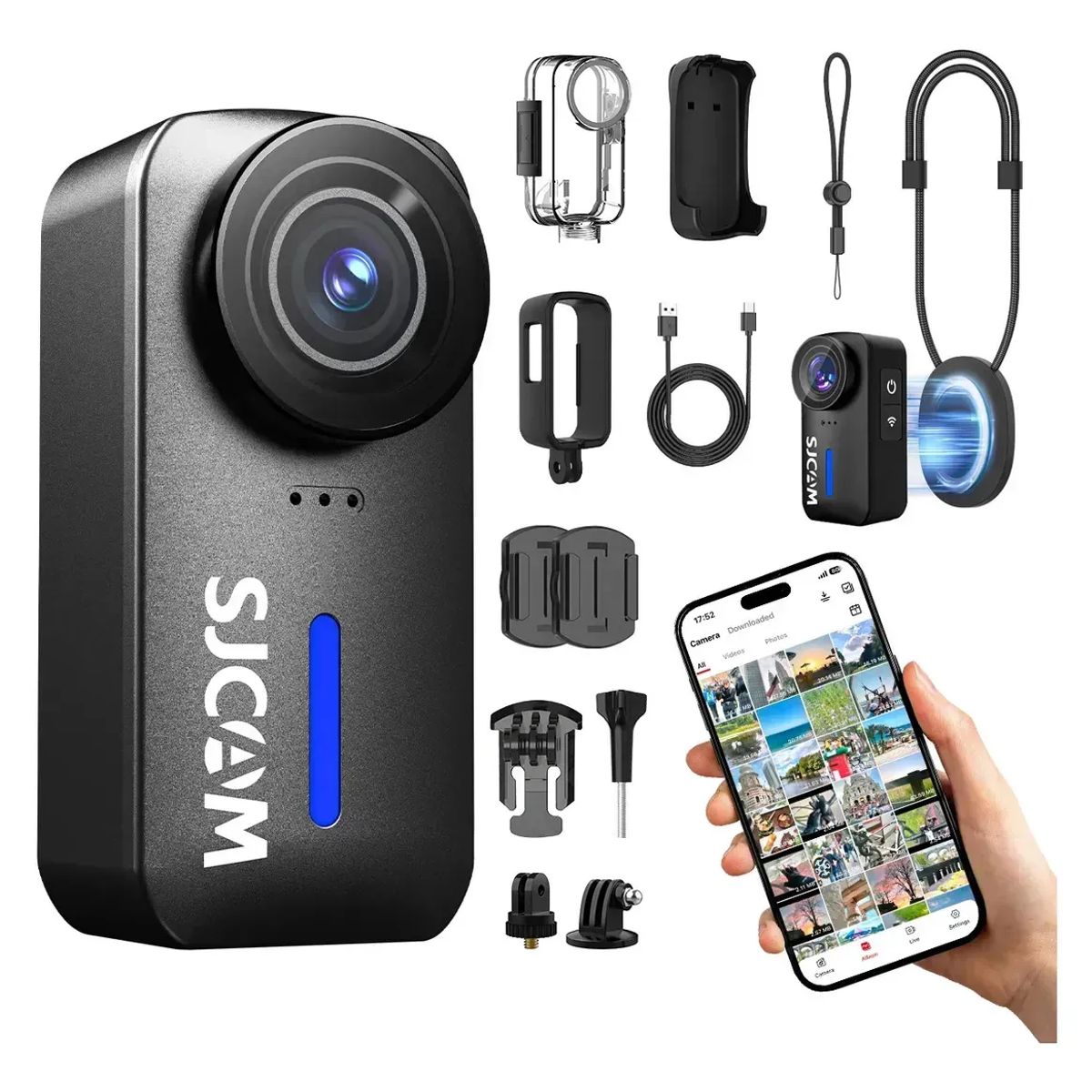 SJCAM - Cámara De Acción SJCAM C110 4K + Micro SD de 128 Gb 30fps 170 Grados 20MP Wifi 128GB Impermeable Lente Ultra Gran Angular