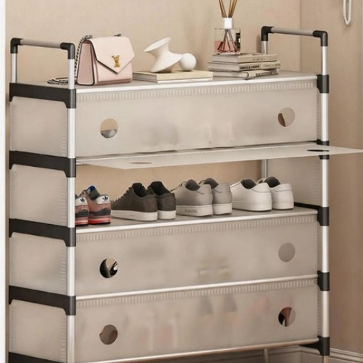 POLASUP - Zapatero Metálico 6 Niveles Cerrado Antipolvo Organizador De Zapatos Multiuso Ahorra Espacio