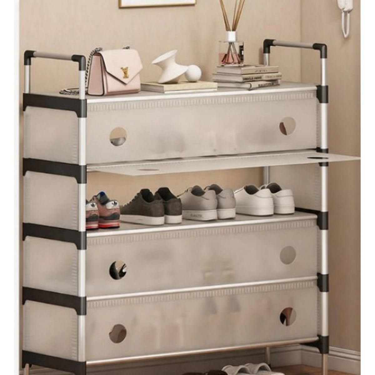 POLASUP - Zapatero Metálico 6 Niveles Cerrado Antipolvo Organizador De Zapatos Multiuso Ahorra Espacio