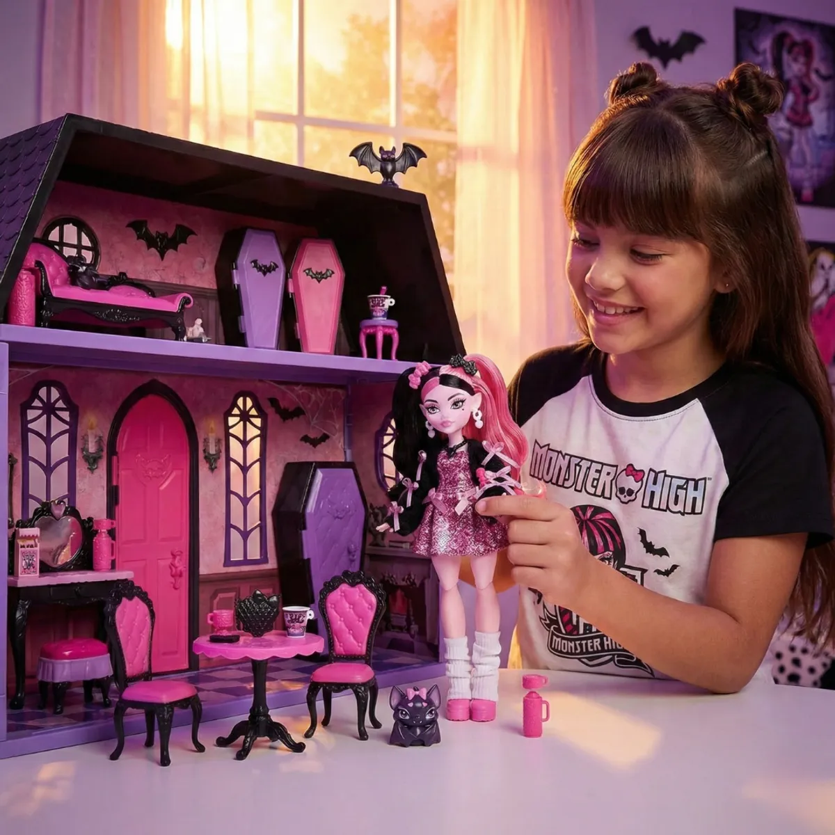 MONSTER HIGH - Muñeca Monster High Draculaura con Mascota y Accesorios