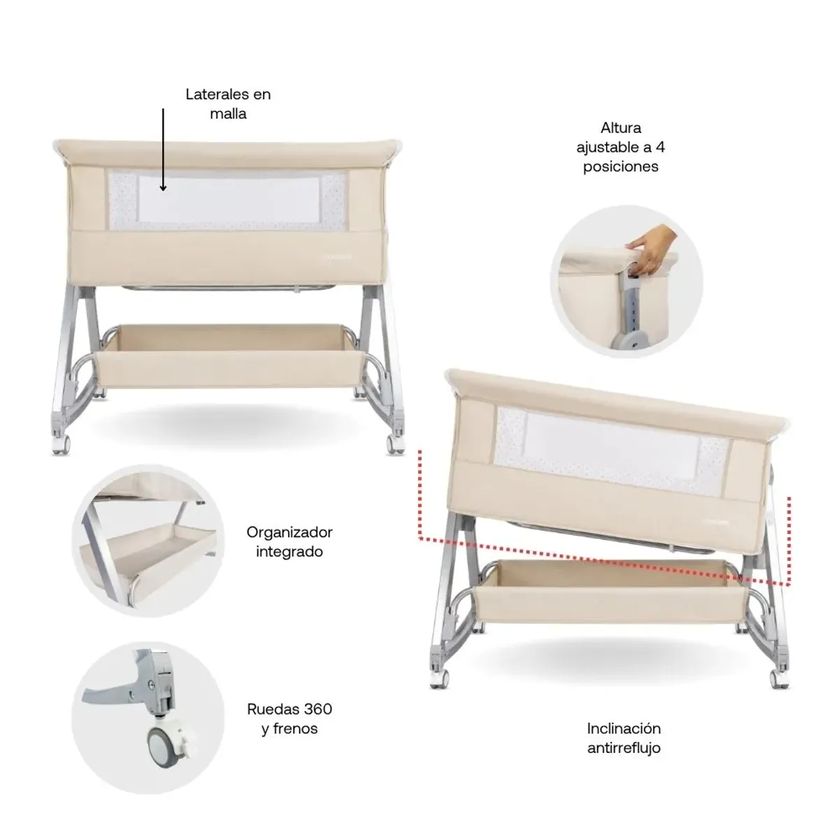BEBESIT - Cuna Colecho Bebé Mecedora Side By Side Bebesit Beige