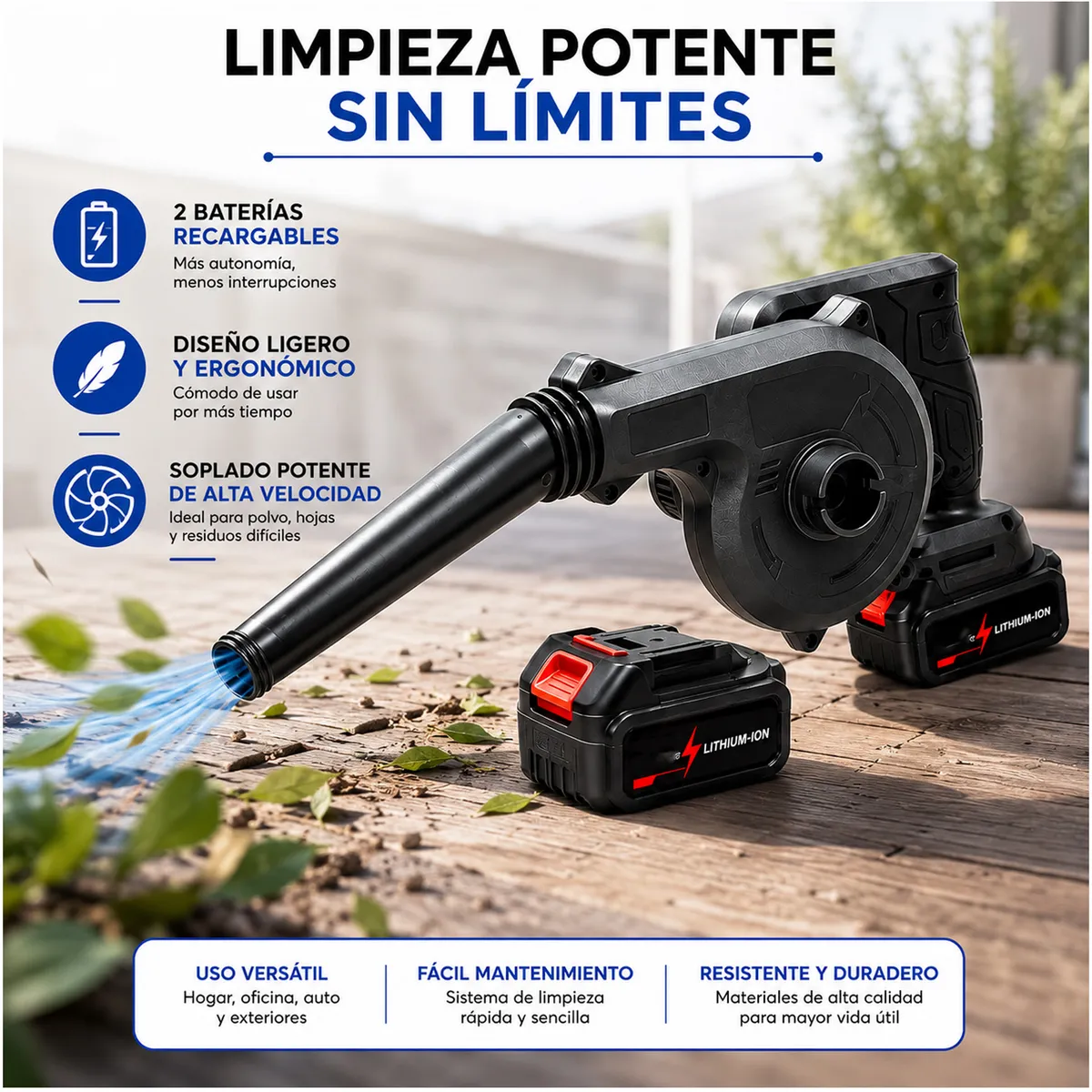 ONE PIXEL - Sopladora Aspiradora Inalambrica Doble Bateria Con Accesorios