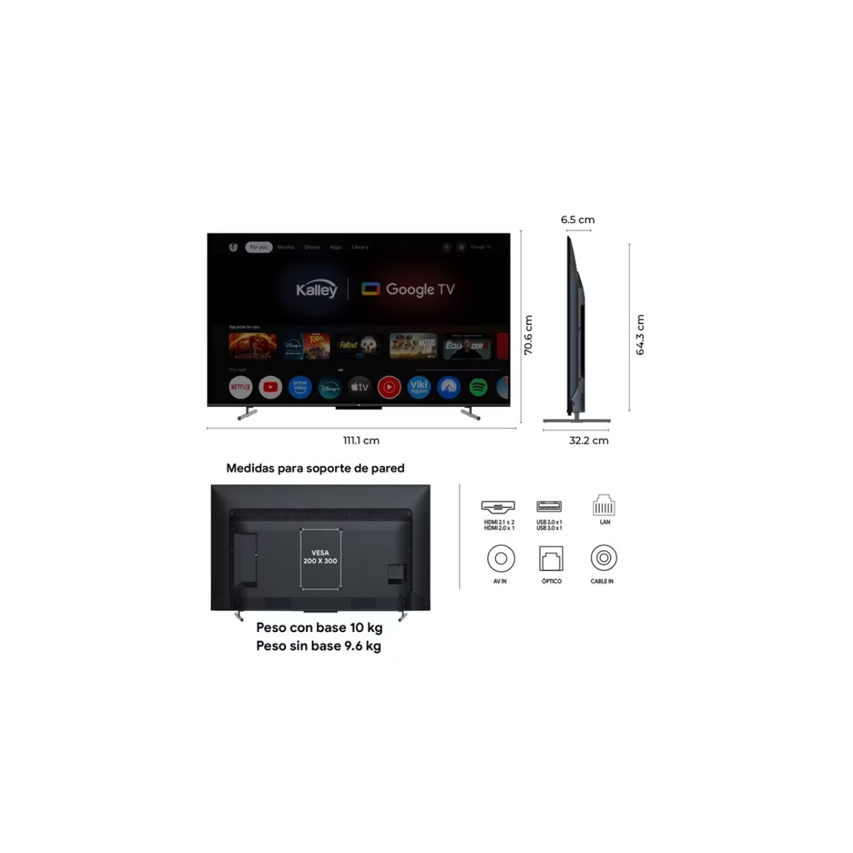 KALLEY - Televisor Kalley 50 Pulgadas QLED 50GM400