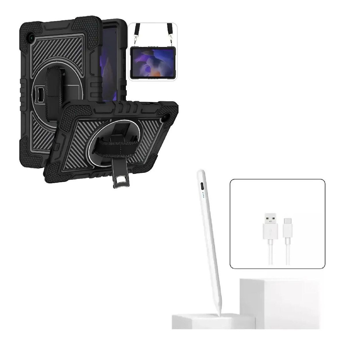 GENERICO - Funda Estuche Protector Antigolpe Con Correa + Lápiz Para SAMSUNG TAB S11 X730 Negro