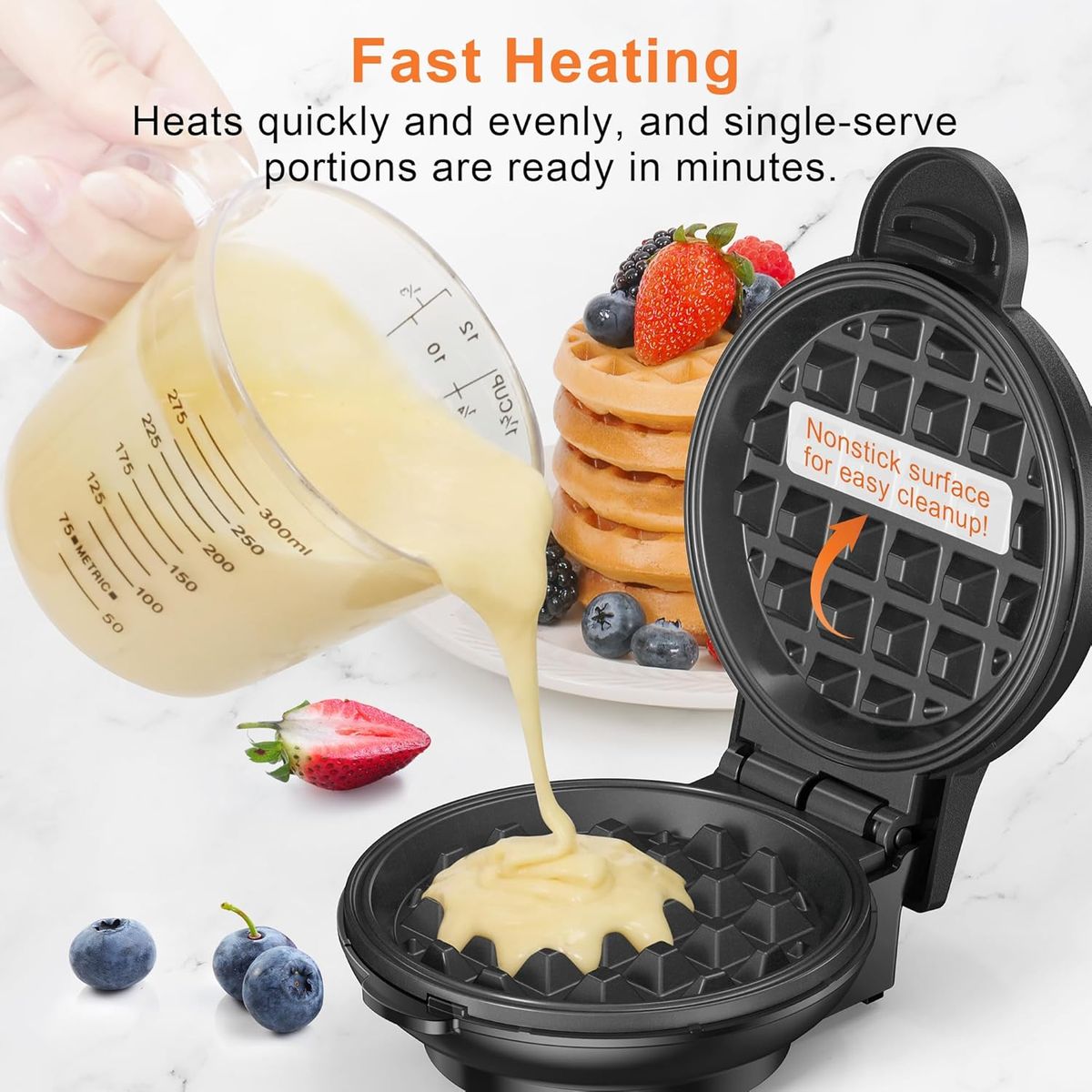 PANDEWAFFLE - Mini Waflera Eléctrica 4 Antiadherente para Waffles, Sandwiches y Otros Snacks