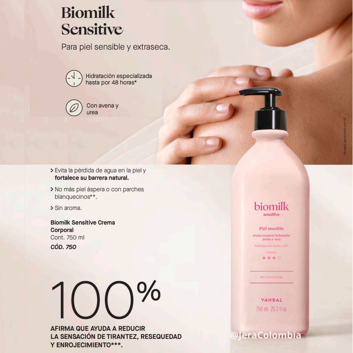 YANBAL - Crema Corporal Piel Sensible Hidratante Biomilk Avena Y Urea 750ml