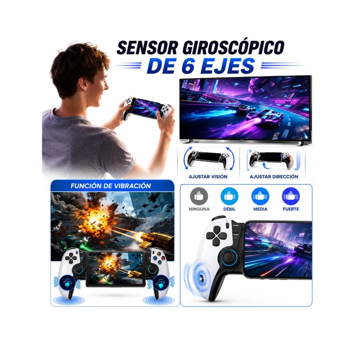 TECNOHOGAR JS - Control Gamer Bluetooth Hall Effect Mecanico Celular Pc